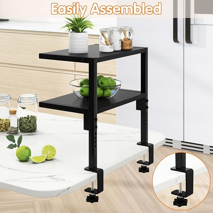 IBUYKE Clamp on Desk Organizer Shelf,12.9 inches Desk Extender Shelves, Above or Below Desk 2-Tier Adjustable Storage Shelves for Desktop Accessories,Black,TMZ007B