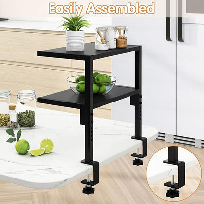 IBUYKE Clamp on Desk Organizer Shelf,12.9 inches Desk Extender Shelves, Above or Below Desk 2-Tier Adjustable Storage Shelves for Desktop Accessories,Black,TMZ007B