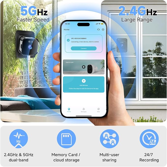 AXB Window Camera for Home Security: 2.4GHz&5GHz WiFi 4K Indoor Camera with Color Night Vision - Smart Motion Detection 24/7 Recording - Easy&Quick Install Includes 2 Multi-Angle Window Mounts