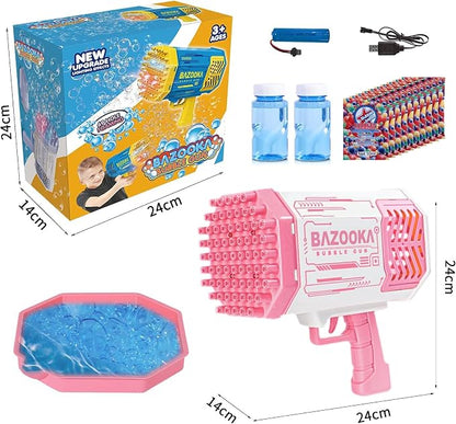 Bubble Gun, Bazooka Bubble Machine Gun, Bubble Blaster Gun with Bubble Solution, 69 Holes Bubble Bazooka Gun Outdoor Summer Toy Party Favors for Kids Pink Easter Bubble Maker Blowers
