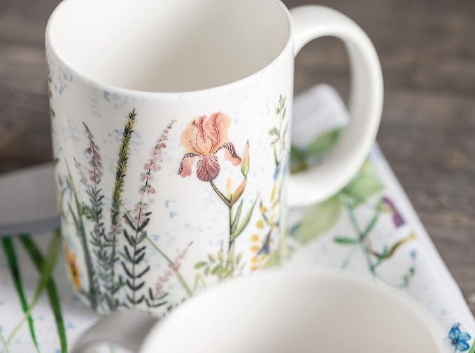 Maison d' Hermine Coffee Mug with Handles Tea Cups (15 Ounce, Pack of 2) | Fine Bone China Coffee Mugs for Hot Beverages Cappuccino Latte Home Restaurant Hotel Spring Summer -Fleurs De Mai