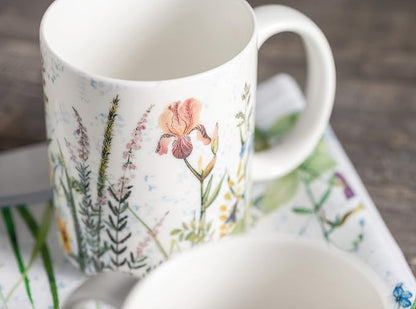 Maison d' Hermine Coffee Mug with Handles Tea Cups (15 Ounce, Pack of 2) | Fine Bone China Coffee Mugs for Hot Beverages Cappuccino Latte Home Restaurant Hotel Spring Summer -Fleurs De Mai