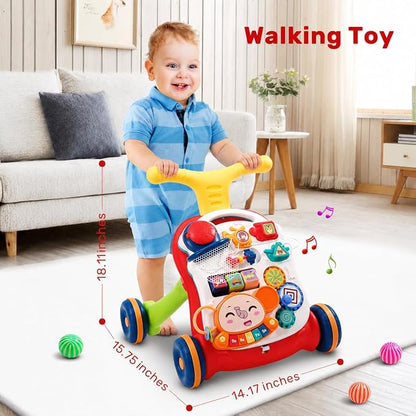 CUTE STONE Sit to Stand Learning Walker, 2 in 1 Baby Push Walker, Early Educational Child Activity Center, Multifunctional Removable Play Panel, Baby Music Learning Toy Gift for Infant Boys Girls