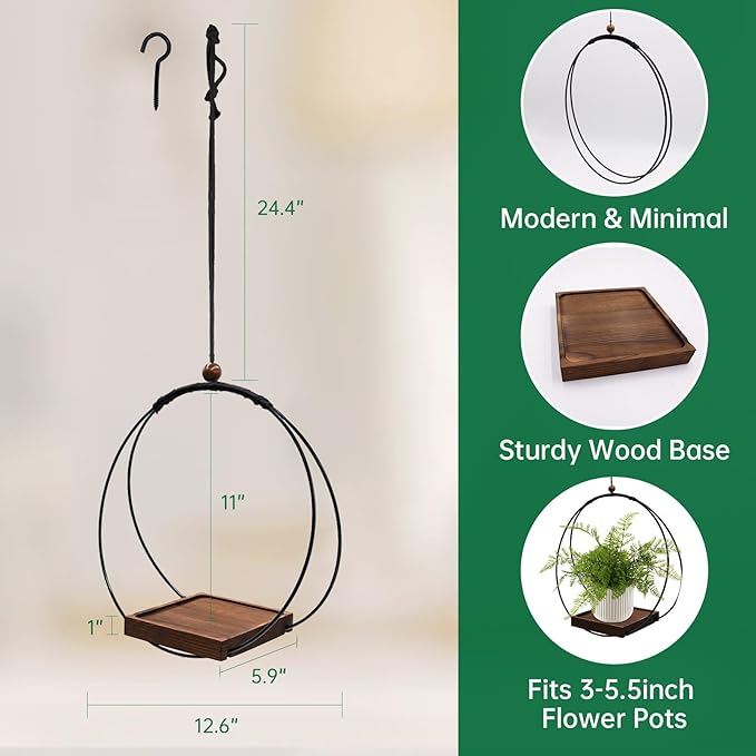 4 Pack Hanging Planters for Indoor Plants,Plant Hanger with Sturdy Wood Base,Modern Boho Macrame Plant Hanger,Wall Ceiling Window Stands(Plants/Pots Not Included)