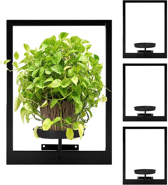 4 Pack Black Metal Indoor Window Plant Shelves Hanging Plant Shelves Picture Frame Outdoor Plant Rack for Indoor Outdoor,Decoration Racks for Home Decor Wall