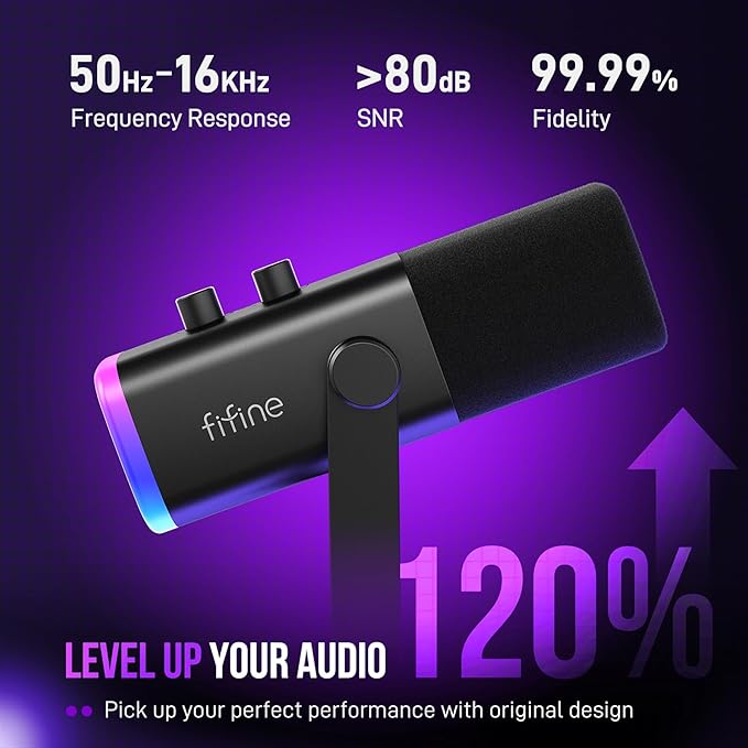 FIFINE AmpliGame AM8T XLR/USB Gaming Microphone Set, Dynamic PC Mic | Streaming RGB Mic Kit with Boom Arm Stand, Mute Button, Headphones Jack, for Podcasting Recording Vocal Voice-Over