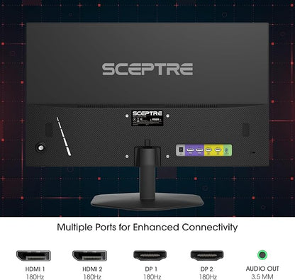 New! Sceptre 27-inch Prime Gaming Monitor DisplayPort x2 180Hz HDMI x2 180Hz Build-in Speakers, Machine Black 2027 (E275B-FW180T Series)