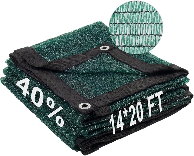 LOVE STORY 14x20FT 40% Dark Green Shade Cloth Sun Shade Net with Grommets Sunblock Net Mesh Tarp for Garden,Plants Cover,Greenhouse and Patio