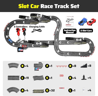 Slot Car Race Track Set for Kids Ages 6-12 Boys & Girls, Dual Racing Game 2 High-Speed Cars 1:64 Scale, Battery or Electric Powered Plug-in Track, Gift Toy Stocking Stuffers for Children