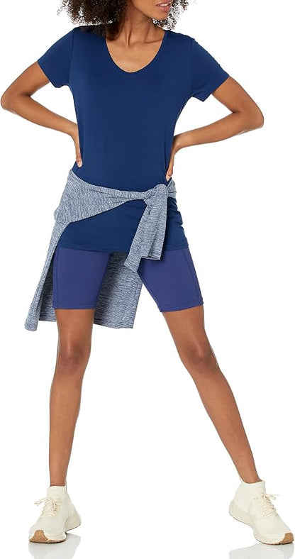 Amazon Essentials Women's Active Quick Dry Tech Stretch Short-Sleeve V-Neck T-Shirt (Available in Plus Size), Pack of 2