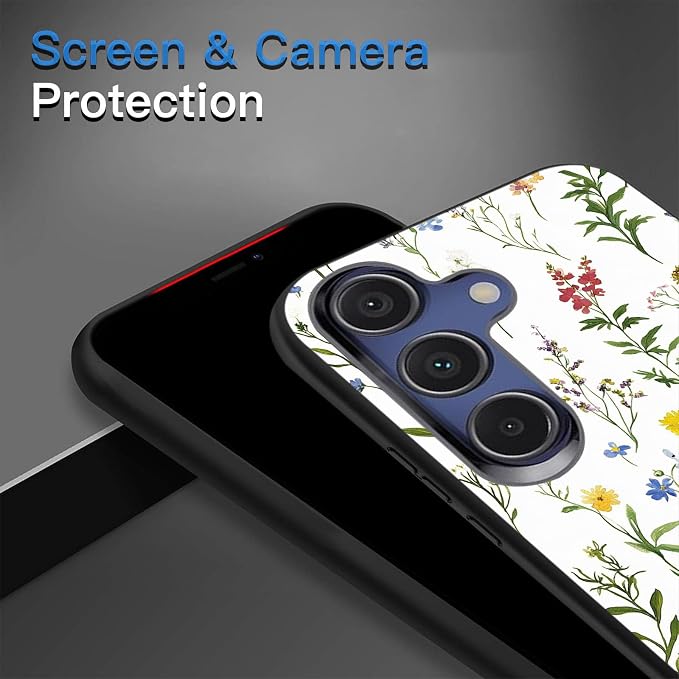 Designed for Galaxy S25 FE Phone Case,Slim Silicone Shockproof Protective Case for Galaxy S25 FE 6.7 inch,Flower Weeds Leaves