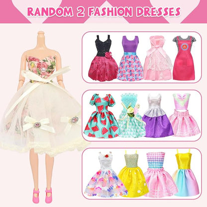 Ecore Fun 99 Pcs Doll Clothes Outfits and Accessories- 5 Princess/ Wedding Gowns 12 Fashion Dresses 2 Leisure Outfits 2 Bikini Swimsuits 10 Shoes and 57 Accessories for 11.5 inch Dolls,Girl Gift