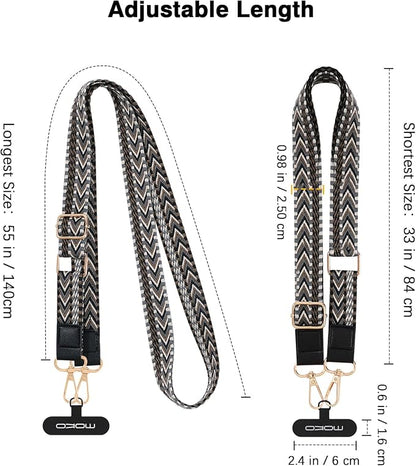 MoKo Universal Phone Lanyard, Braided Adjustable Cell Phone Crossbody Strap Detachable Women & Men Cellphone Lanyards Around The Neck with Patches for iPhone, Most Smartphones, Black & Gray