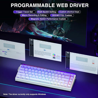 AULA Hero 68 HE 60% Gaming Keyboard Wired, Hall Effect Magnetic Switch Keyboard with Adjustable Actuation, Fast Trigger Mode, 8K Hz Polling Rate, 0.125ms Latency,Side Printed PBT Keycaps, RGB Backlit