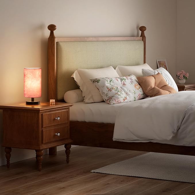 Fenmzee Small Table Lamps(Pink Shade - Black Base, 9" Inline Control) | 3000K LED Blub Included | 680 Lumens | Easy Assembly | Minimalist Design | E26 | for Kitchen | for Kids Room