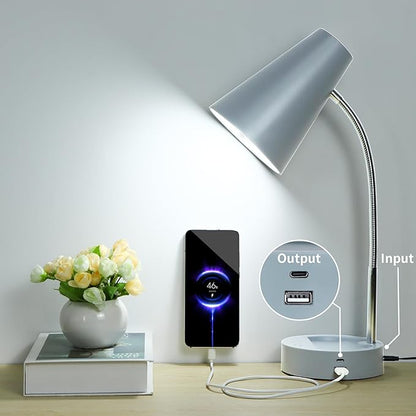 RUNTOP Desk lamp, Eye-Caring Table Lamps, 360°Rotation Gooseneck Lamp Reading Light Portable Reading Book Light, Desk Light, Study Desk Lamps for Bedroom and Office Home Lighting (Gray)