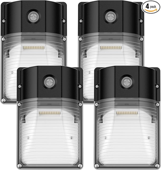 30W LED Wall Pack Light with Dusk to Dawn Sensor, 3600LM, 5000K Daylight, 120Vac Led Porch Lights, IP65 Waterproof Outdoor Security Lighting for Garage Warehouse Garden, ETL Certified, 4 Pack
