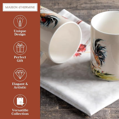 Maison d' Hermine Coffee Mug with Handles Tea Cups (12 Ounce, Pack of 2) | Fine Bone China Coffee Mugs for Hot Beverages Cappuccino Latte Home Restaurant Hotel Spring Summer -Campagne
