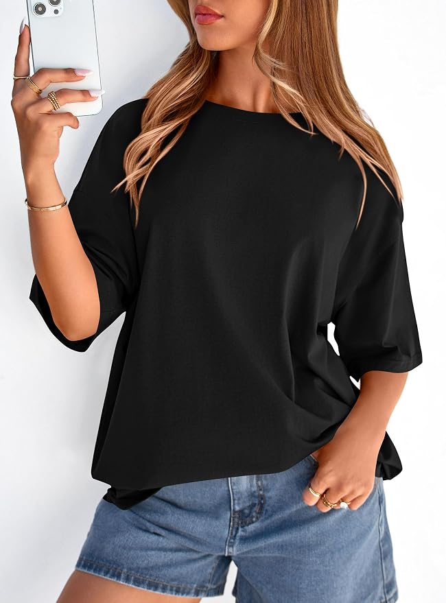PRETTYGARDEN Womens 2026 Spring Going Out Tops Casual Short Sleeve Crewneck Loose Fit Basic Oversized T Shirts Summer Outfits