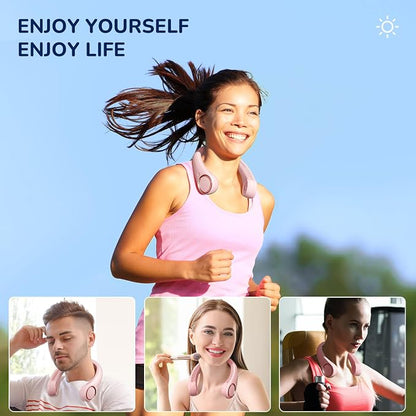 Morelax Neck Fan, USB Rechargeable Personal Fan, 3 Speeds Adjustable, Large air outlet Powerful Strong Wind, Adjustable, 360° Cooling, Super Quiet, No Blade Design, No Hair Twisting, Small (Pink)