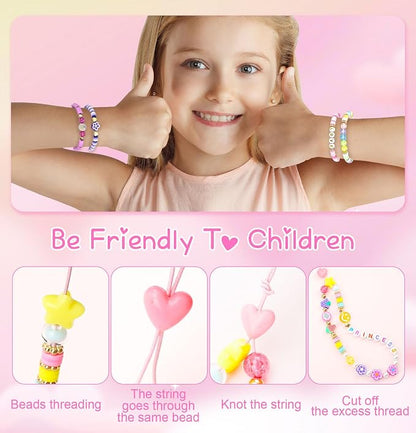Dowsabel Clay Beads 7500 Pcs Friendship Bracelet Making Kit,2 Boxes 24 Colors Polymer Heishi Beads with Letter Beads for Jewelry Making, DIY Arts and Crafts Gifts Toys for Girls Age 4+