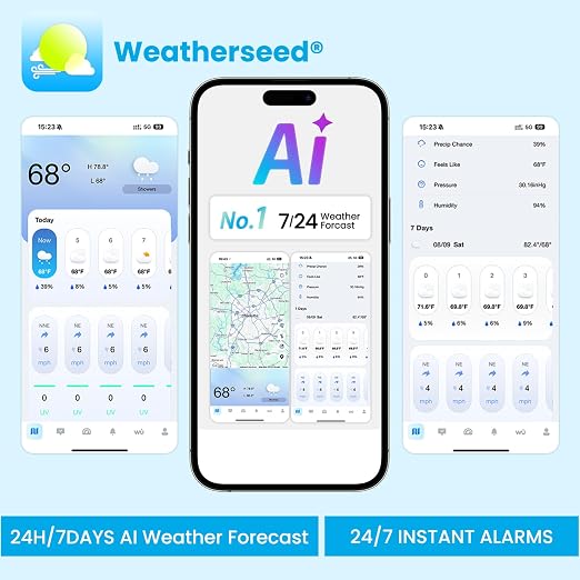 Sainlogic 14-in-1 WiFi Smart Weather Station with 24H/ 7Days Accurate Weather Forecast by Weatherseed® AI, 8.5" Large Display,UV,Sun Light,Rain Gauge,Wind Gauge,2-Year Data Storage & Export(Only 2.4G)