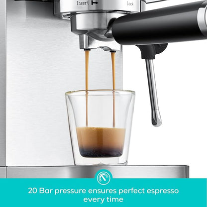 CASABREWS 3700 Essential Stainless Steel Espresso Machine with Steam Wand | 20-Bar Italian Pump, Powerful Steam Wand, 43.9oz Removable Water Tank, Compact Espresso Maker for Home, Cappuccino & Latte