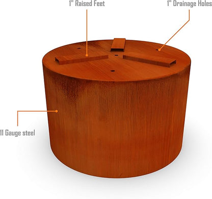 Plantercraft Large Round Planters for Outdoor Plants | 20 x 12 Inch Corten Steel Planter | Heavy Duty Metal Planter for Patio & Garden