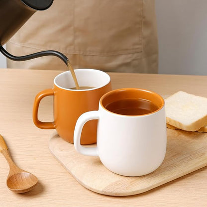 Ceramic Mug Set Porcelain Coffee Cups Set, Special Glaze Tea Cups Mug with Handle for Tea Latte Coffee Milk, Microwave Dishwasher Safe (White and Maple Brown)