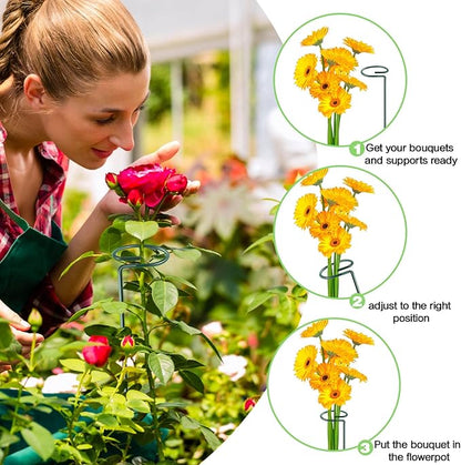 HiGift 10 Pack 17 inches Plant Support Plant Stakes with 20 Pcs Plant Clips, Metal Garden Single Stem Flower Support Stick Plant Cage Support Ring for Amaryllis Orchid Peony Rose Tomato