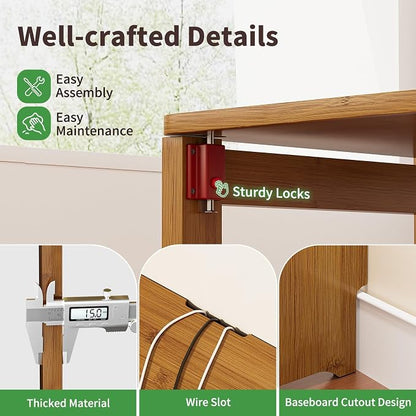 Folding Desk for Small Spaces, Bamboo Foldable Desk with Storage, Brown | Small Computer Desk with Bookshelf, Mid Century, Fold Out，Compact Size, for Bedroom, Living Room, Apartment, Home Office