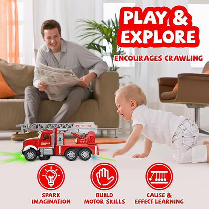 Toddler Boy Toys, Fire Trucks for Toddlers 3-5, Lights Music Toy Cars with 1 Rotating Extend Ladder, Firetrucks with 2 Opening Doors, Baby Toys for 3 4 5 6 Year Old Boy, Kids Christmas Birthday Gift
