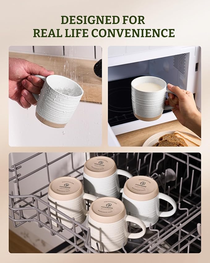 famiware Coffee Mugs Set of 4, 13 oz Mug Set, Ceramic Cup Set with Handle for Coffee, Tea, Cocoa, Milk, Constellation Series, Polar White