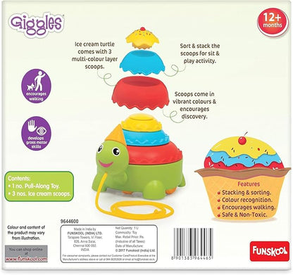 Giggles Funskool Pull Along Turtle, Activity & Learning Toy for Babies, Toddlers, for Baby Boys & Girls, Encourage Walking, Improve Balance, Multicolour, Gift Set for Kids, Ages 18+ Months Pack of 1