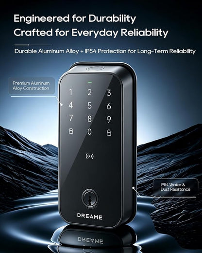 Dreame Turbo Lite Smart Wi-Fi Door Lock, Fingerprint Keyless Entry Deadbolt for Front Door, Built-in Wi-Fi, Keypad Smart Lock, Works with Apple Home, Auto Lock, IP54 Waterproof, 12-Month Battery Life