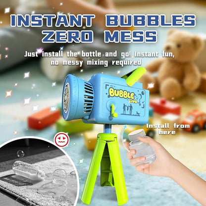 Kids Bubble Camera, Rechargeable Outdoor Bubble Machine with Tripod, USB Toy Gift for Party Birthday Camping