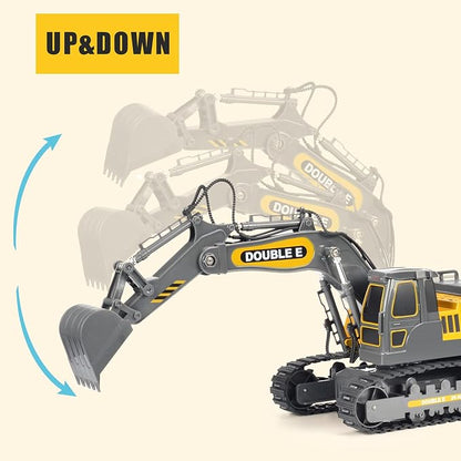 DOUBLE E Remote Control Excavator Toy Construction Toys Tractor Rechargeable Battery RC Vehicles Electric Truck Sandbox Digger Toys for Boys Girls Kids, Gray