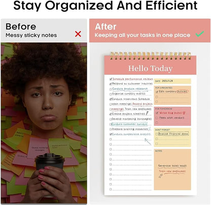 Taja To Do List Notepad, Undated Daily Planner for Work and Goal Setting | Pink, 52 Sheets, 9.8" x 6.5" , for Office, Home and school, Daily Task Planning, Notes and Everyday Organization
