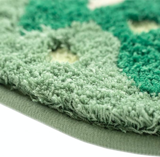 Begonia Non Slip Bath Mat or Kitchen Tufted Rug, Plant Leaf Shaped Kids Pets Floor Mat Carpet, Green, 45.3" x 16.3"
