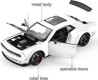 Toy Cars for Boys Age 3-12 1:24 Diecast Car Toys Metal Car Model with Light & Sound Collectable Muscle Super Cars for Kids (White)