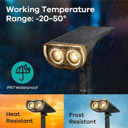 Consciot Solar Spotlights Outdoor, IP67 Waterproof 2-in-1 Solar Spot Lights, Durable Christmas Decorations Lights for Garden Yard Pathway Driveway Porch Walkway, Auto On/Off, 2 Pack(Warm White)
