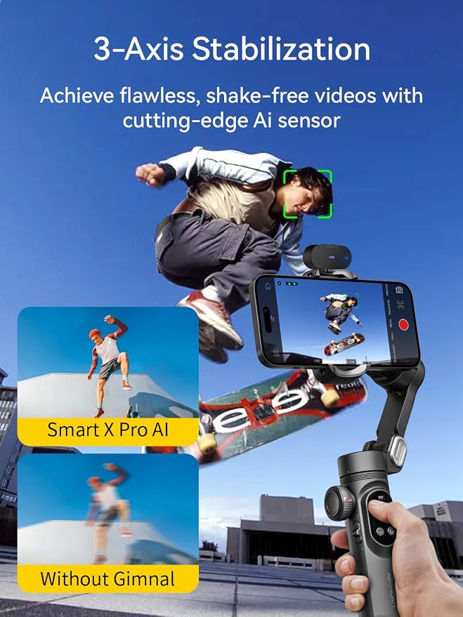 AOCHUAN 3-Axis Gimbal Stabilizer for Smartphone Smart AI XPro Black & B10 Storage Bag & E10 Extension Rod
