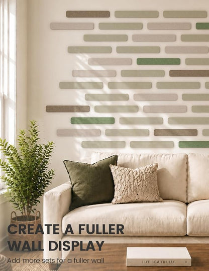 Fluxynara 13" x 2" Felt Wall Panels, Moss Haven | 8-Pack Includes 50 Push Pins and Adhesive Tabs for Photos, Notes and Decor in Bedroom Doors, Home Office or Studios