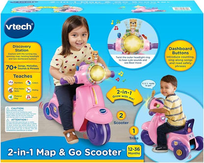 VTech 2-in-1 Map and Go Scooter for Toddlers, Pink