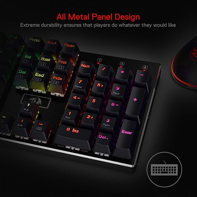 Redragon K556 Wired RGB Mechanical Gaming Keyboard, 104-Key Aluminum Board | Rock-Solid Metal Build, 20 Backlits Immersive ESports Vibe, Hot-swap Comfortable Tactile Brown Switch for Long-Time Typing