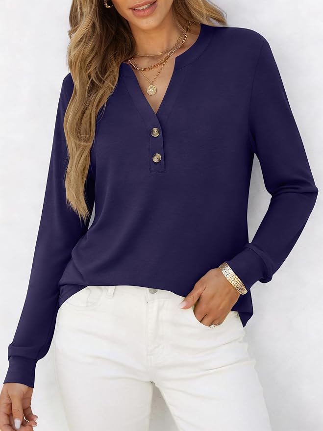 ANRABESS Women's Long Sleeve Shirts 2026 Spring Fashion Dressy Casual Tops Trendy Henley Blouses Cute Work Outfits Clothes