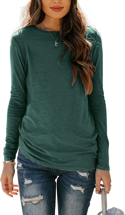Sherosa Womens T Shirts Long Sleeve Crew Neck Shirts Basic Tee Tops Blouse