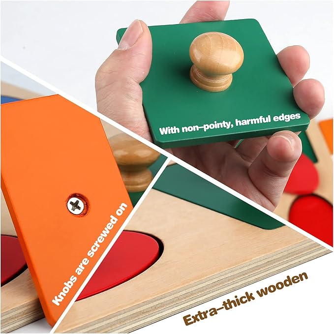 Montessori Wooden Puzzle Board Knob Wooden Puzzle Geometric Shape Puzzle Early Education Material Sensorial Toy for Toddler Shape & Color Sorter (5 Geometry Shape)