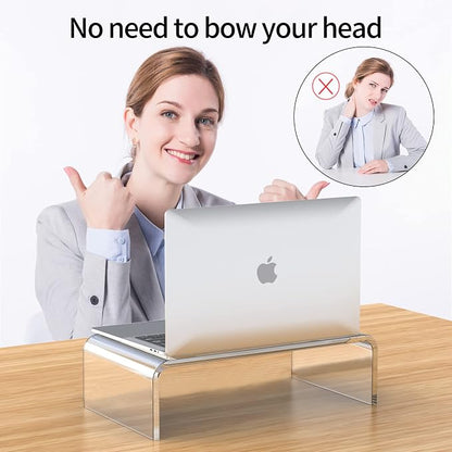 Acrylic Monitor Stand Riser Clear Laptop Stand Riser L14 xW7.5 xH4 | Compatible with All Notebooks and Monitor, Computer Stand for Desk Organizer, White Aesthetic Design, For Office Home iMac