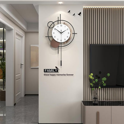 Wall Clock Decorative Modern Wall Clocks with Pendulum Silent Non-Ticking Quartz Clock Battery Operated Large Clock for Living Room,Kitchen,Home,Bathroom,Bedroom Wall Art Decor